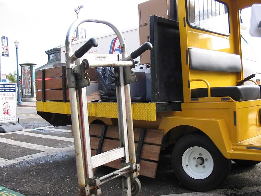 Hand truck sack barrow loaded with boxes